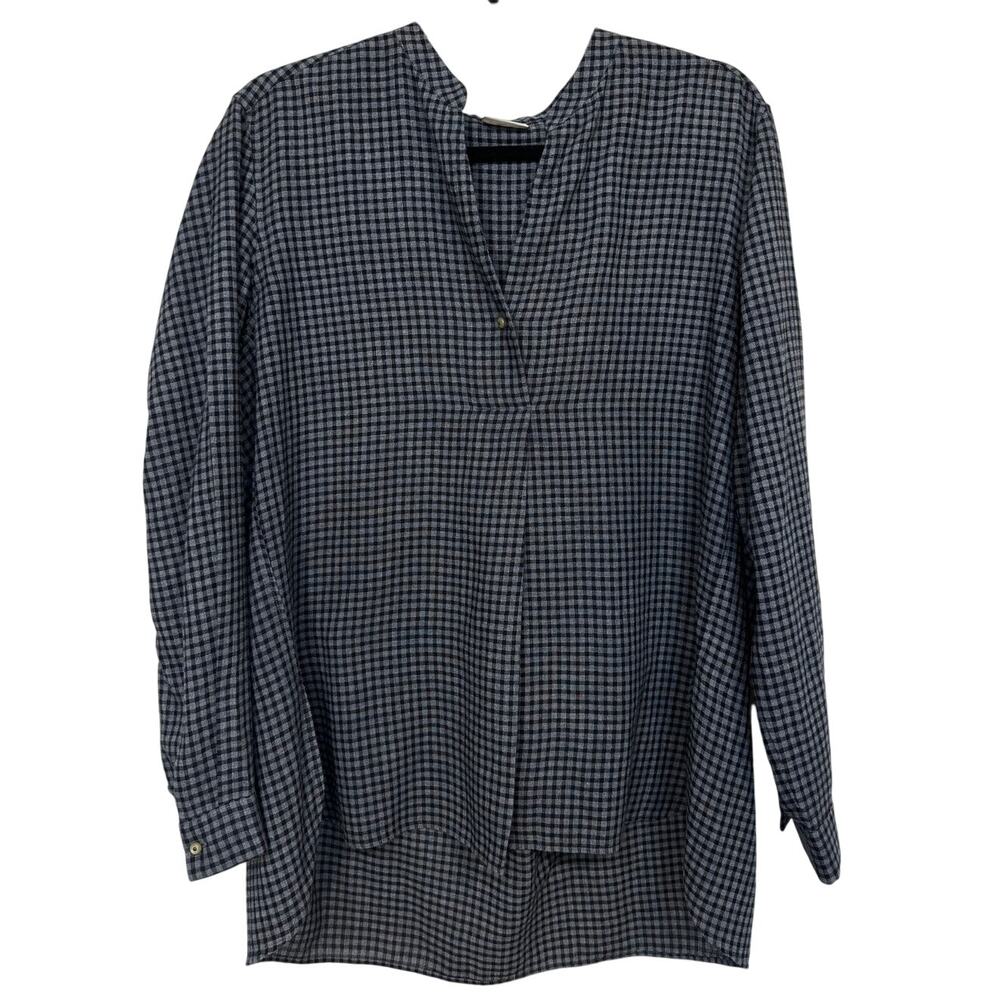 820 Caliban Cotton Wool Cashmere Blend Shirt Oversized V-Neck Gingham Sz: 46 IT